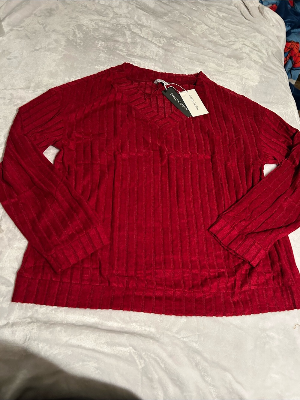 Plus Size V-Neck Ribbed Sweater - Crimson Red - Picture 2 of 7
